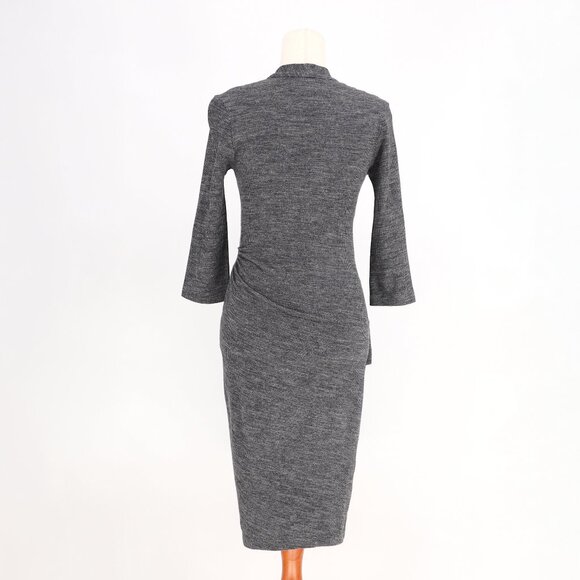 M.M.LAFLEUR Casey Dress Mini Houndstooth Ruched Drape Wrap Gray/Black Size S - Picture 5 of 9